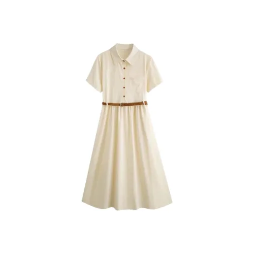 Seeeemi Короткий рукав Платье Женское Абрикосовое