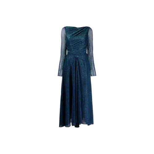 Talbot Runhof Длинное платье с длинными рукавами женское синий зеленый