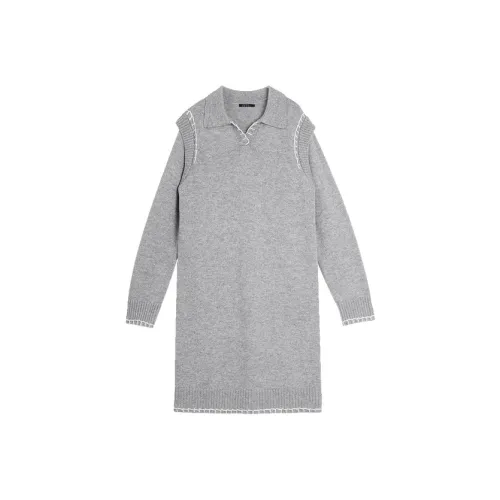 ELLE Длинное платье с длинными рукавами женское светло-серое