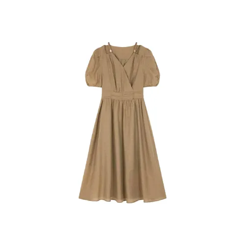 Mo Han Yi Mei Короткий рукав Платье Женское Хаки зеленый