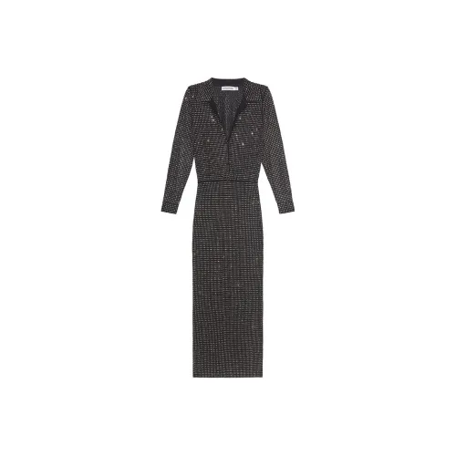 Self Portrait Длинное Платье с Длинными Рукавами Женское Классическое Черное