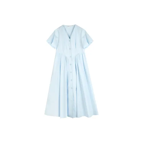 BLUEerror Короткий рукав Платье Женское Детское синее