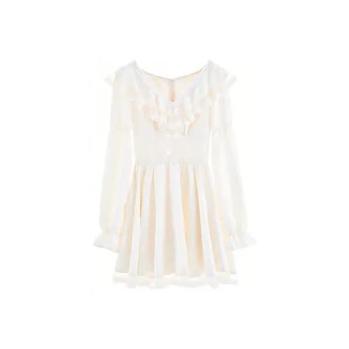 Blovelan Длинное платье с длинными рукавами женское абрикосового цвета