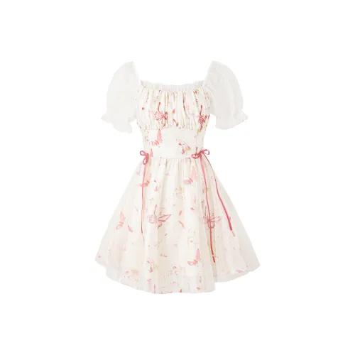 Blovelan Короткий рукав Платье Женское Цветочный Цветок Цветок Абрикос