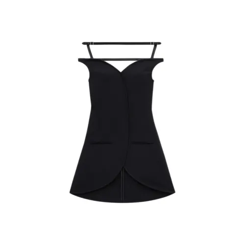 COURREGES SS24 Ellipse Crepe Bustier Мини Платье Slip Платье Женские Черный Черный