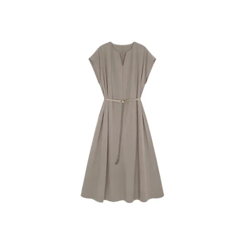 IHIMI Короткий рукав Платье Женское Холодный чайный коричневый