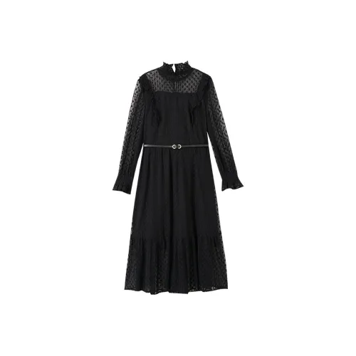 OUNIXUE Черное Женское Длинное Платье с Рукавами