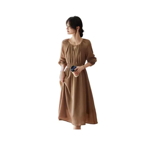 Still Quiet Длинное платье с длинными рукавами женское кофейного цвета
