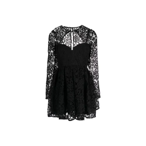 Self Portrait Длинное Платье с Длинными Рукавами Женское Черное