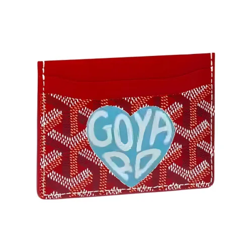 GOYARD Холст Телячья кожа Держатель для карт Держатель для карт Унисекс Красный Светло-синий Маленькое сердце