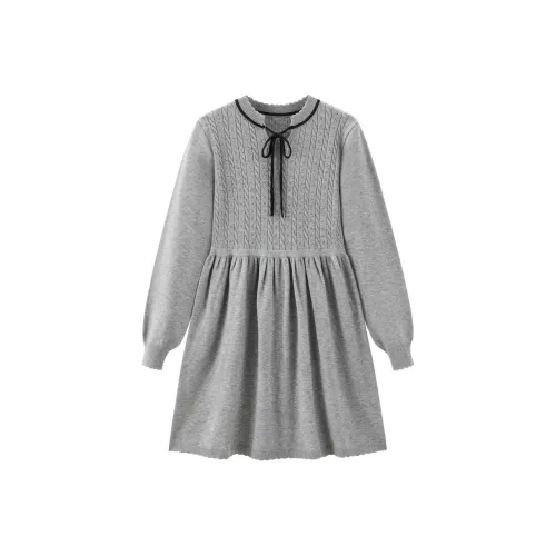 LEDIN Длинный Платье с Длинными Рукавами Женское Серебристое Свеча Серый