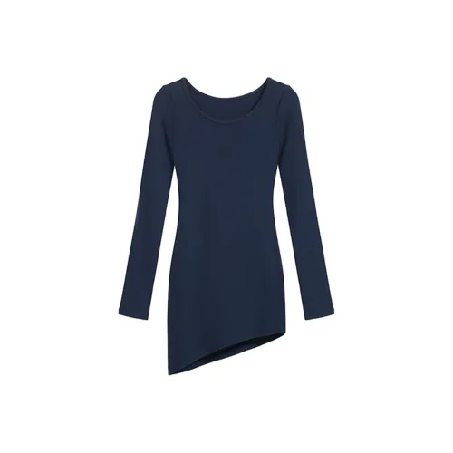 PZGE Длинное платье с длинным рукавом женское темно-синий