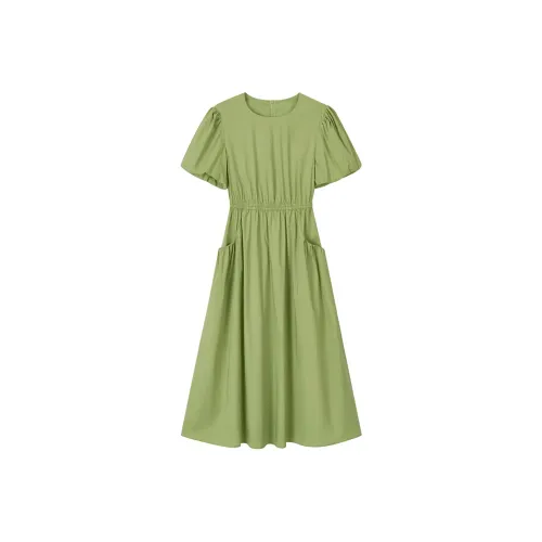 Короткий рукав платье женское лесной зеленый