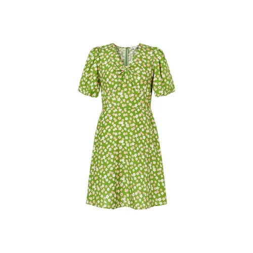 JZ Juzui Короткий рукав Платье Женское Цветочное Зеленое