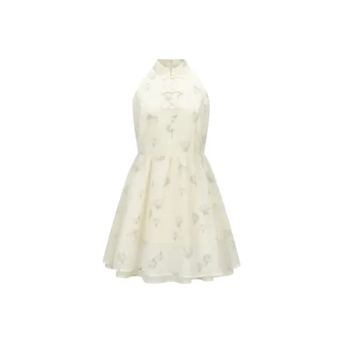 LEDIN Без рукавов Платье Женское Желтое с принтом