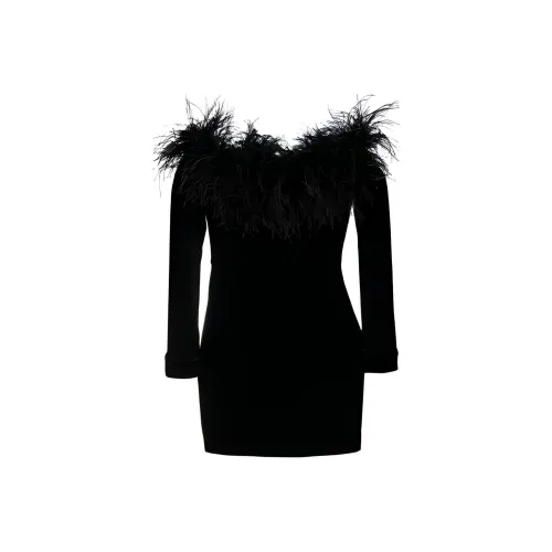 Alessandra Rich Черное Женское Длинное Платье с Рукавами