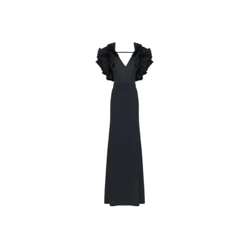 Alexander McQueen Exploded Плечо Вечернее Платье в Черном Коротком Рукаве Платье Женское Черное