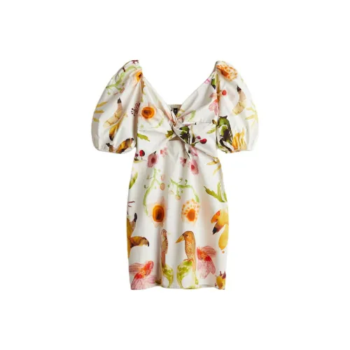 H&M Белый/Цветочный Женские Платья с Короткими Рукавами