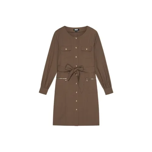 DKNY Длинное платье с длинными рукавами женское карамельного цвета