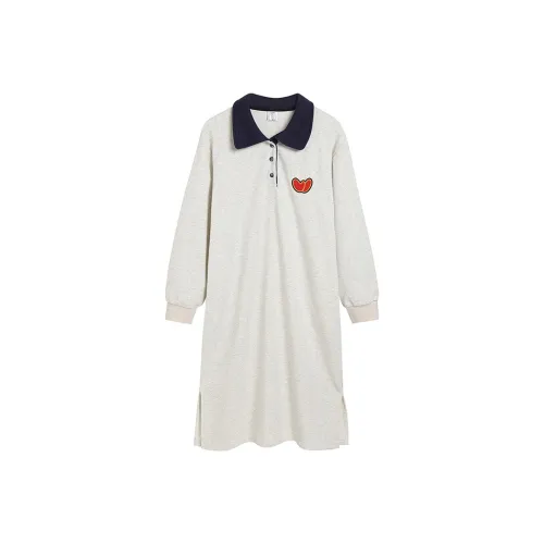 Ice cream and whale Oats Серый Женские Длинный рукав Платья