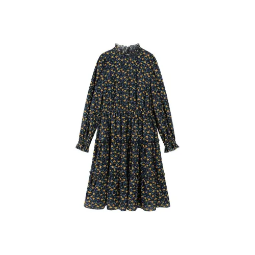 Pit Длинный рукав Платье Женское Цветочное