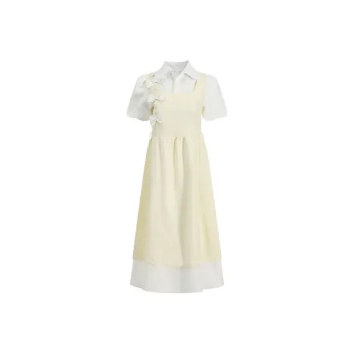 Lookinto Короткий рукав Платье Женское Экрю