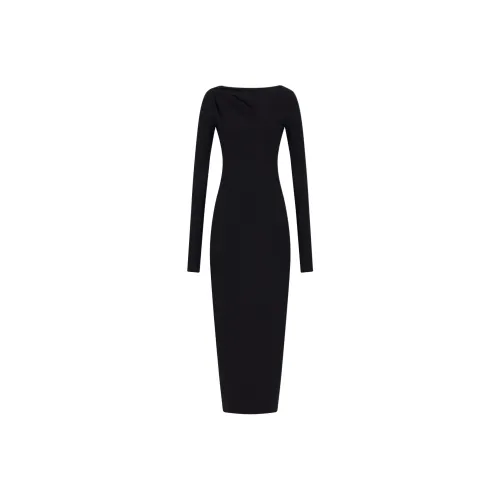 EMPORIO ARMANI FW24 Длинное платье с длинными рукавами женское черное