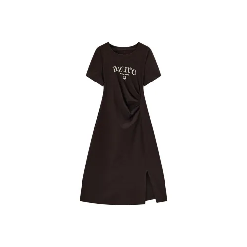 EICHITOO Короткое платье с короткими рукавами женское красно-коричневого цвета