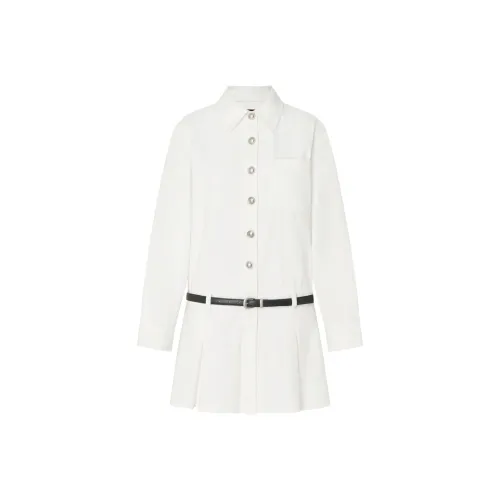 MO&CO Джинсовый Белый Женские Длинные Платья с Рукавами