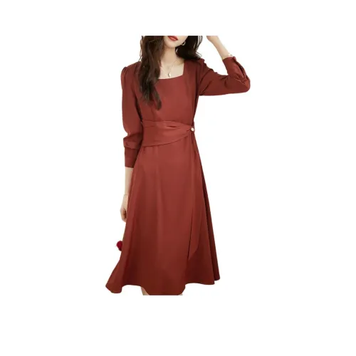 Mo Han Yi Mei Длинный рукав Платье Женское Красное