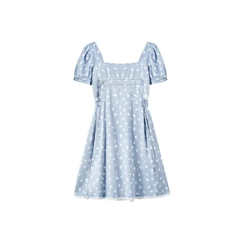 A21 Короткий рукав Платье Женское Небесно-голубой