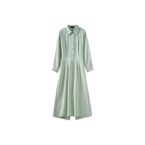 OUNIXUE Длинное платье с длинными рукавами женское серо-зеленое