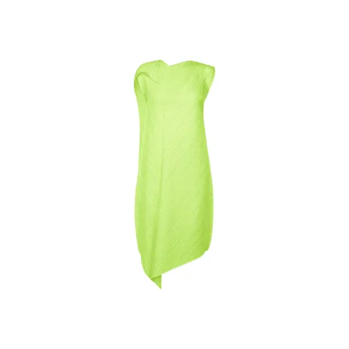 PLEATS PLEASE ISSEY MIYAKE SS25 Короткий рукав Платье Женское Неоново-желтый