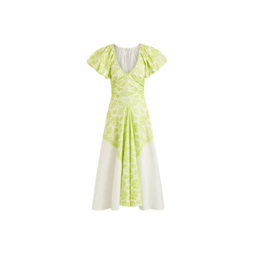 SCANLAN THEODORE SS25 Aztec Weave Gather Платье Короткий Рукав Платье Женские Лайм Лайм