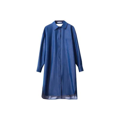 AMII Длинное платье с длинными рукавами женское джинсовый синий