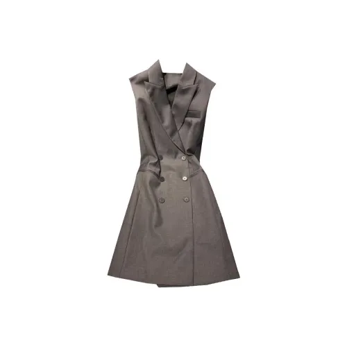 Z.VANLU Без рукавов Платье Женское Серое