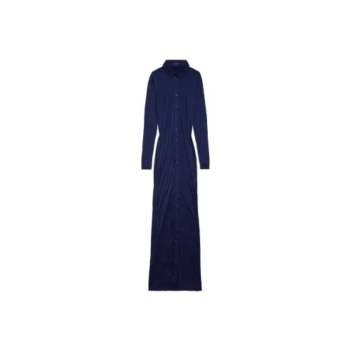 Balenciaga SS25 Длинное платье с длинными рукавами обычный крой женское морской синий