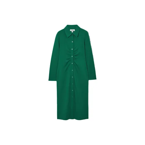 COS Темно-зеленый Женские Длинные Платья с Рукавами