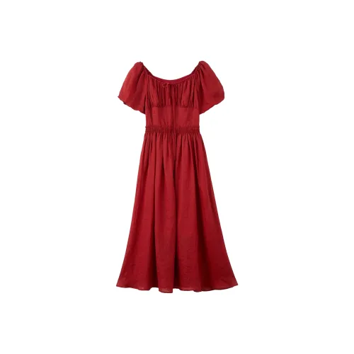 NANGUAGU Rhodes Розово-красные Женские Короткие Платья с Длинными Рукавами