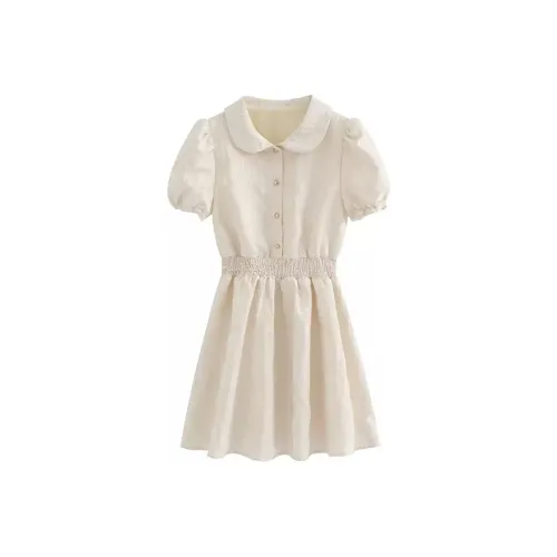 Ning Cai Yuer Короткий рукав Платье Женское Экрю
