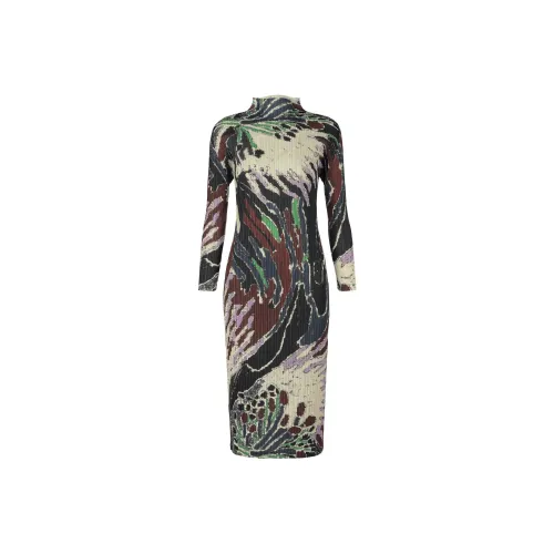 PLEATS PLEASE ISSEY MIYAKE Длинное платье с длинными рукавами женское многоцветное