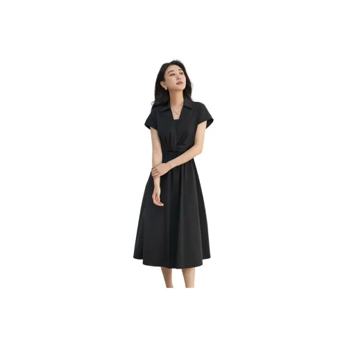 XIRAN Black Женские Короткие Платья с Рукавами