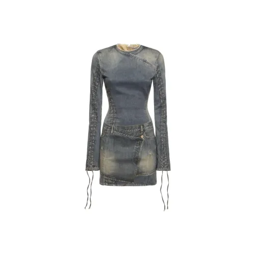 Acne Studios SS24 Длинное платье с длинными рукавами женское средний синий