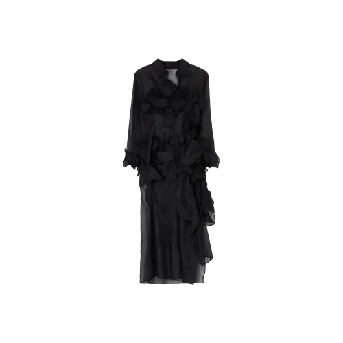 Yohji Yamamoto Черные Женские Длинные Платья с Длинными Рукавами