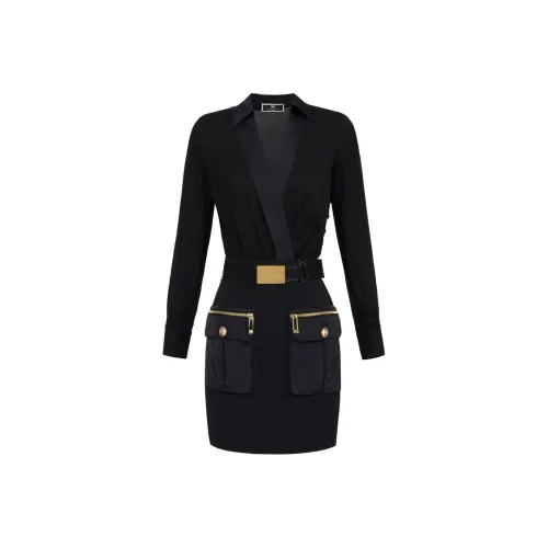 Elisabetta Franchi SS24 Длинное платье с длинными рукавами женское черное