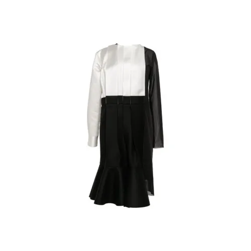 Sacai Черный/Белый Женские Длинные Платья с Рукавами