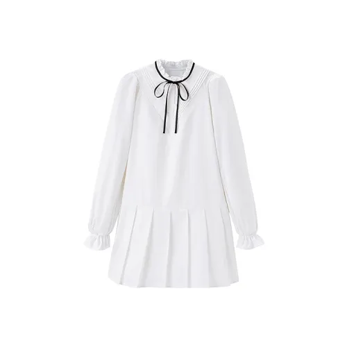 LEDIN Длинный рукав Платье Женское Белое