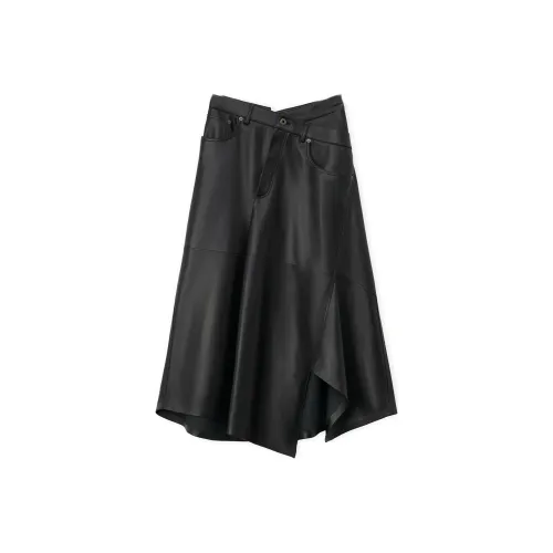 LOEWE SS24 Кожа Длинная Юбка Женская Черная