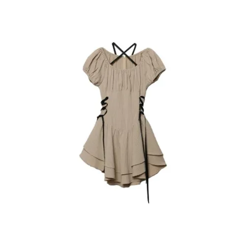 YITOUAGUA Кофе Женские Короткие Платья с Длинными Рукавами