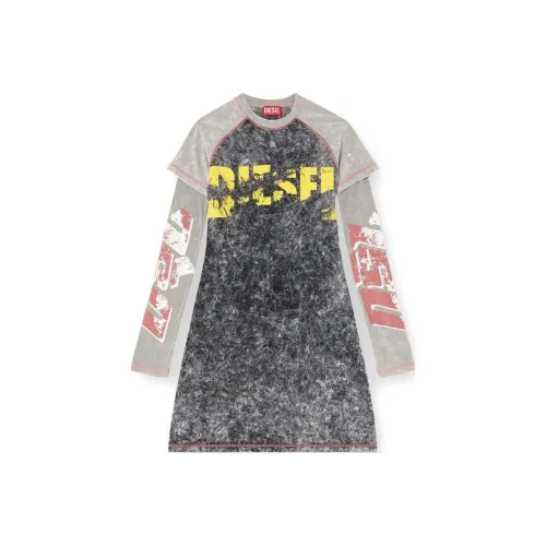 DIESEL Черное Женское Длинное Платье с Рукавами